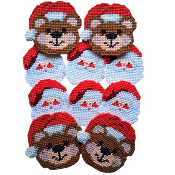 Other - Vintage Christmas Santa & Bear Cross Stitch Coasters